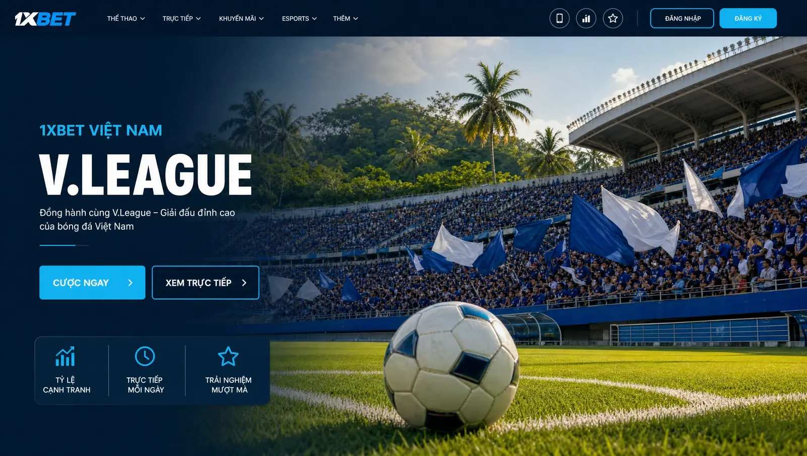 Bảng kèo V.League tại 1xBet — kèo châu Á và tài xỉu bóng đá Việt Nam
